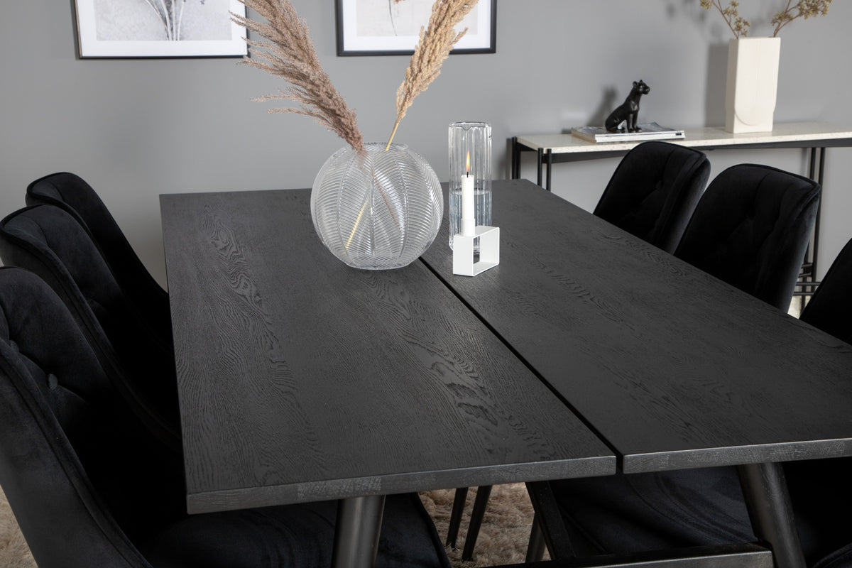 Venture Design Sleek & Velvet Deluxe Matbord 95x195 + Matstolar Svart