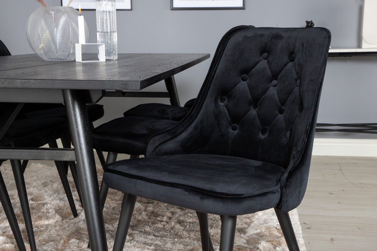 Venture Design Sleek & Velvet Deluxe Matbord 95x195 + Matstolar Svart