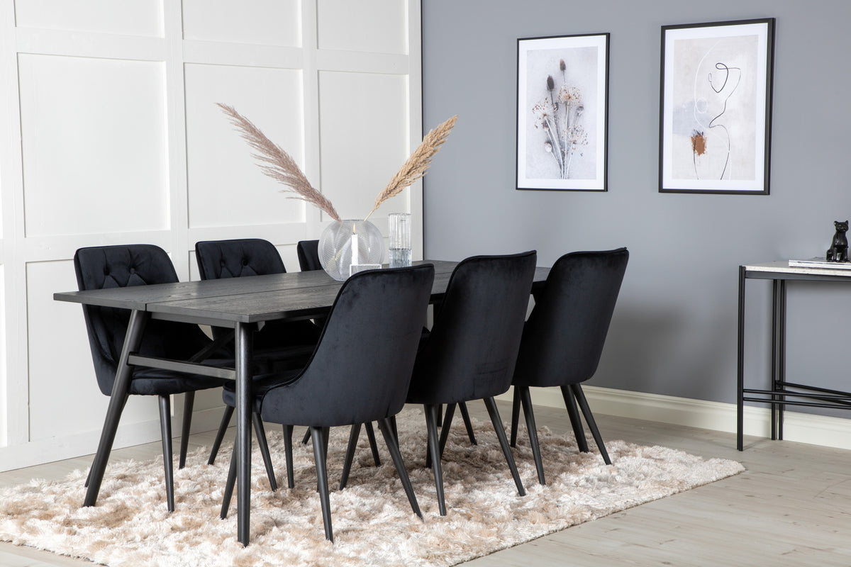 Venture Design Sleek & Velvet Deluxe Matbord 95x195 + Matstolar Svart