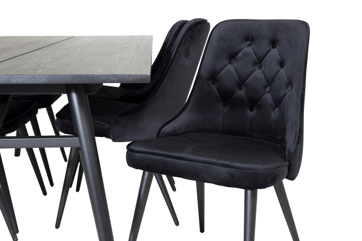 Venture Design Sleek & Velvet Deluxe Matbord 95x195 + Matstolar Svart