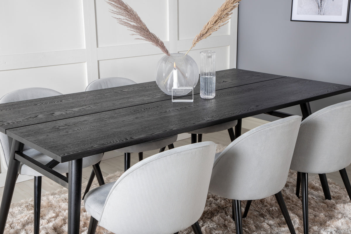 Venture Design Sleek & Velvet Matbord 95x195 + Matstolar Ljusgrå