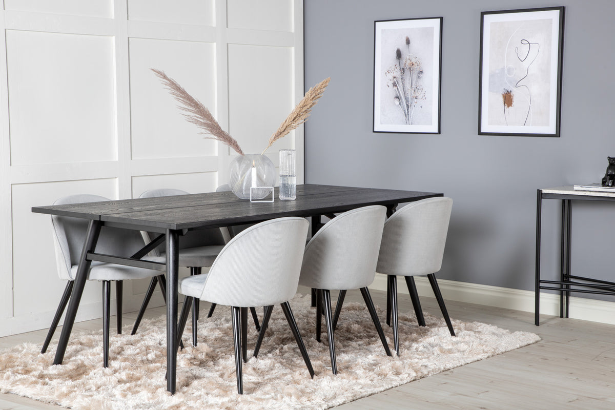 Venture Design Sleek & Velvet Matbord 95x195 + Matstolar Ljusgrå