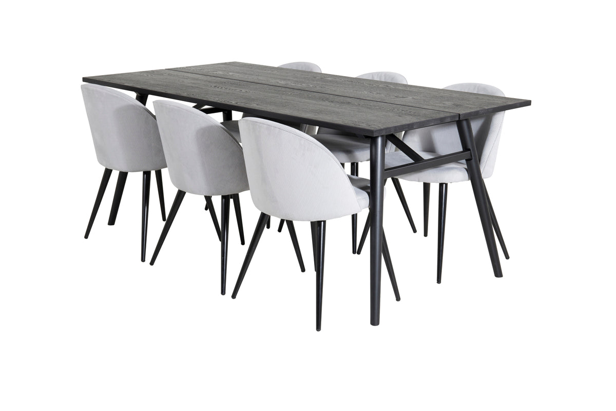 Venture Design Sleek & Velvet Matbord 95x195 + Matstolar Ljusgrå