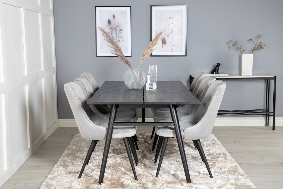Venture Design Sleek & Velvet Deluxe Matbord 95x195 + Matstolar Ljusgrå