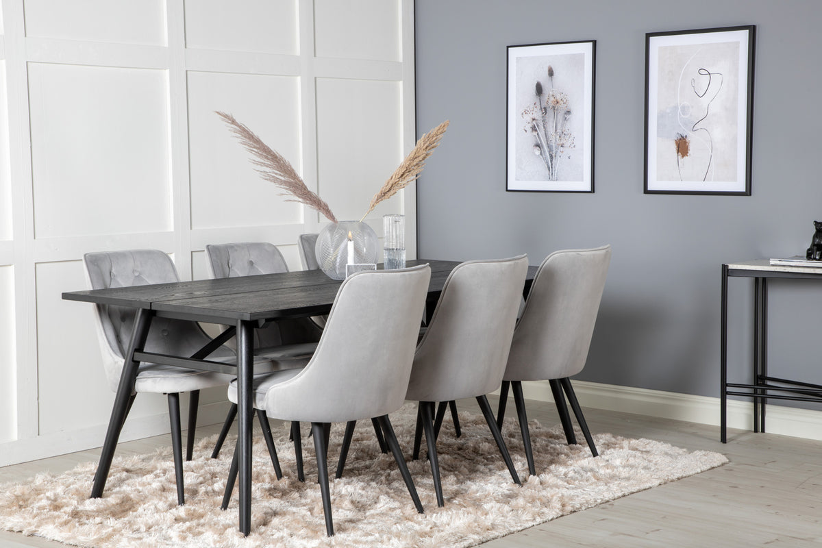 Venture Design Sleek & Velvet Deluxe Matbord 95x195 + Matstolar Ljusgrå