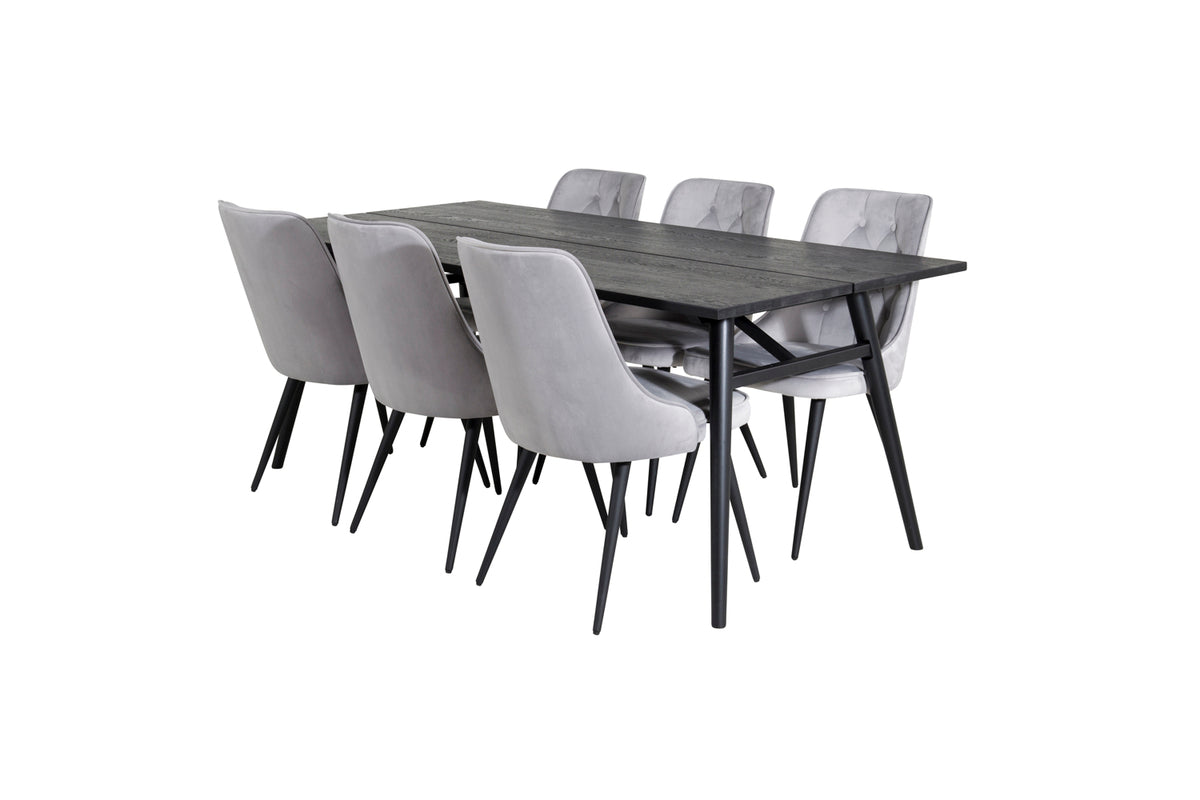Venture Design Sleek & Velvet Deluxe Matbord 95x195 + Matstolar Ljusgrå