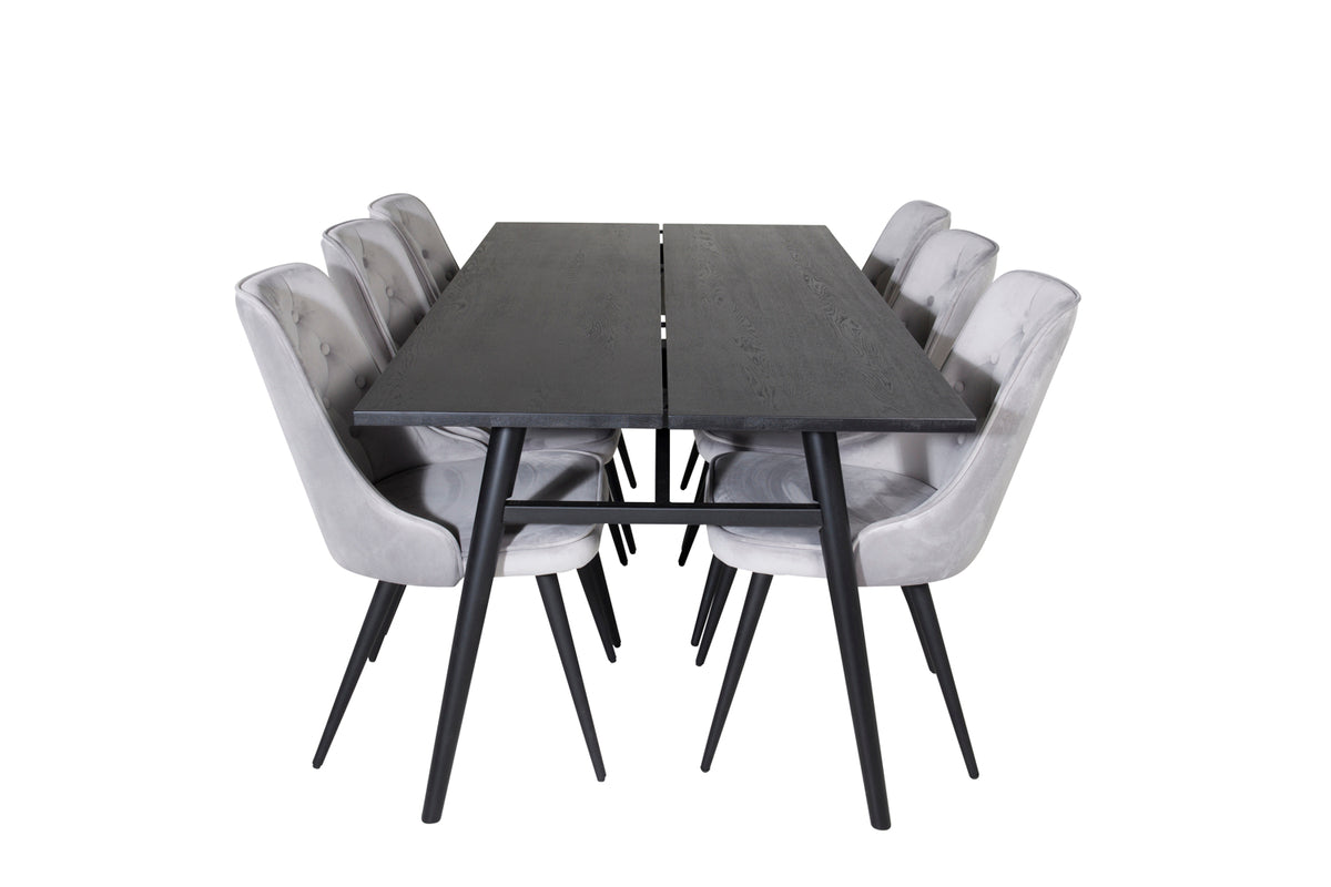 Venture Design Sleek & Velvet Deluxe Matbord 95x195 + Matstolar Ljusgrå