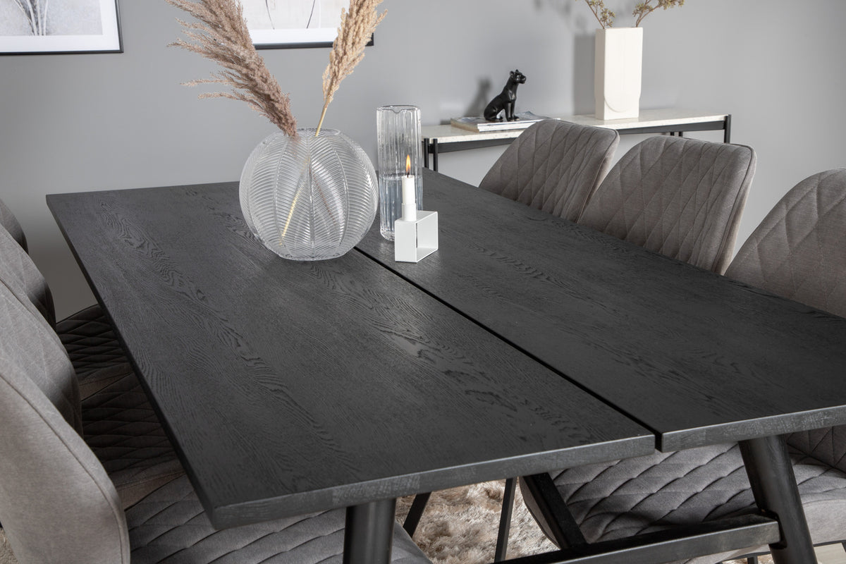Venture Design Sleek & Gemma Rektangulära Matbord 195 x 95 Svart + Matstolar 2-pack Grå