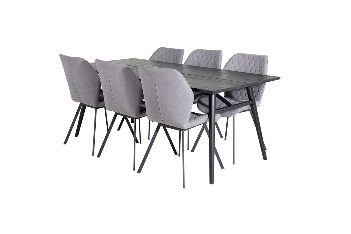 Venture Design Sleek & Gemma Rektangulära Matbord 195 x 95 Svart + Matstolar 2-pack Grå