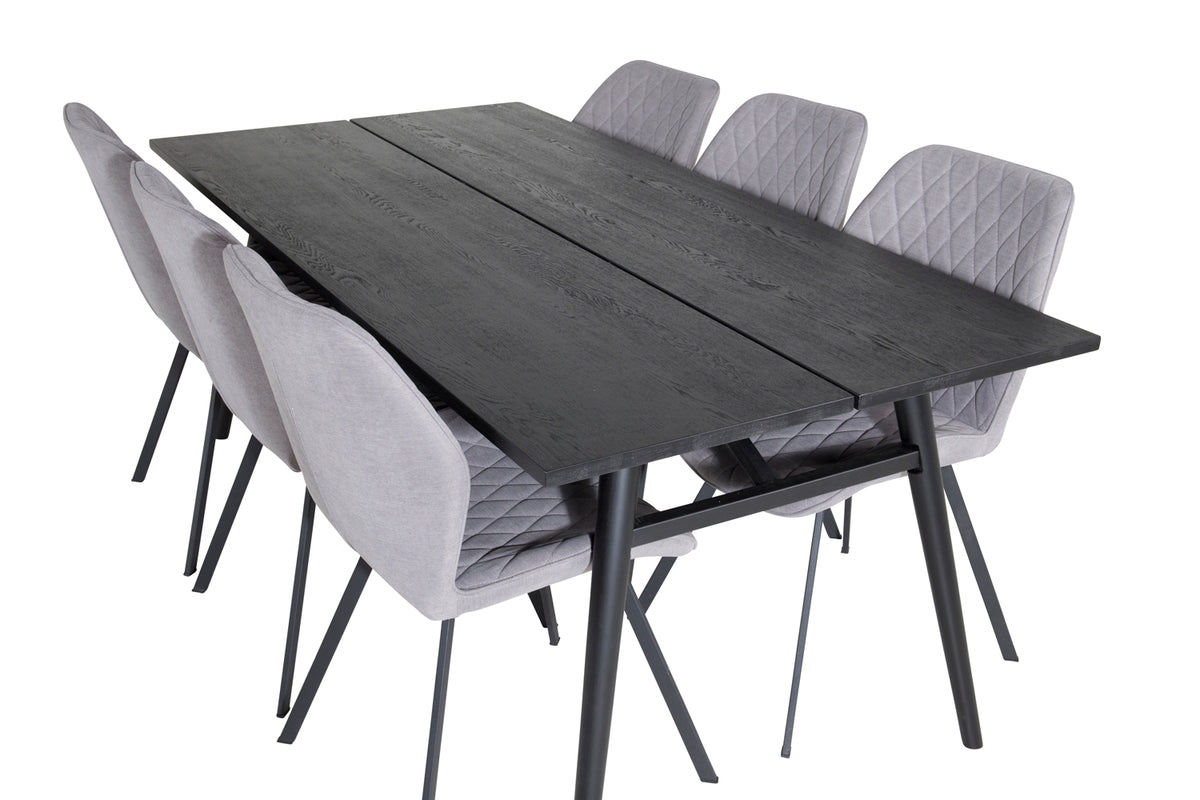 Venture Design Sleek & Gemma Rektangulära Matbord 195 x 95 Svart + Matstolar 2-pack Grå