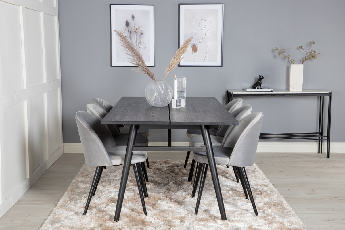 Venture Design Sleek & Velvet Matbord 95x195 + Matstolar Grå