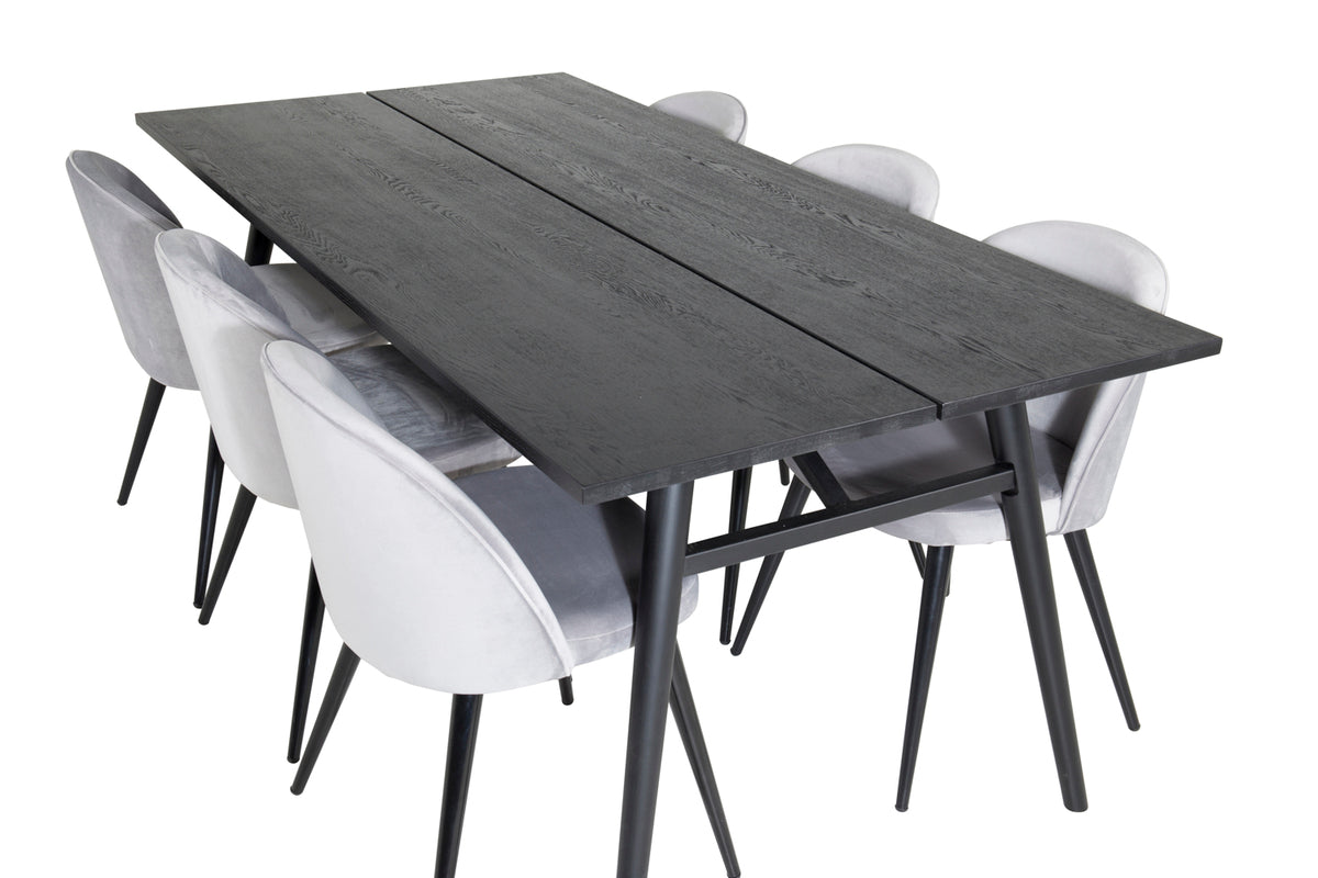 Venture Design Sleek & Velvet Matbord 95x195 + Matstolar Grå