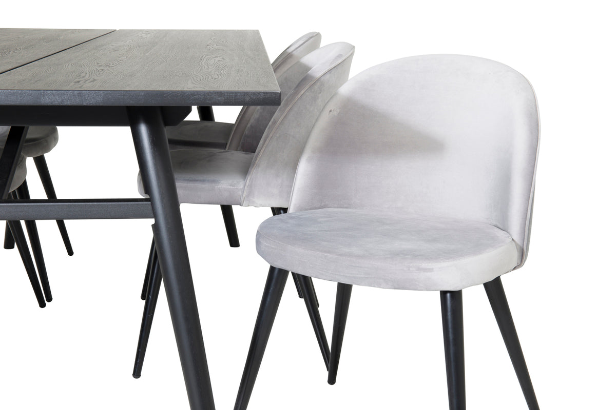 Venture Design Sleek & Velvet Matbord 95x195 + Matstolar Grå