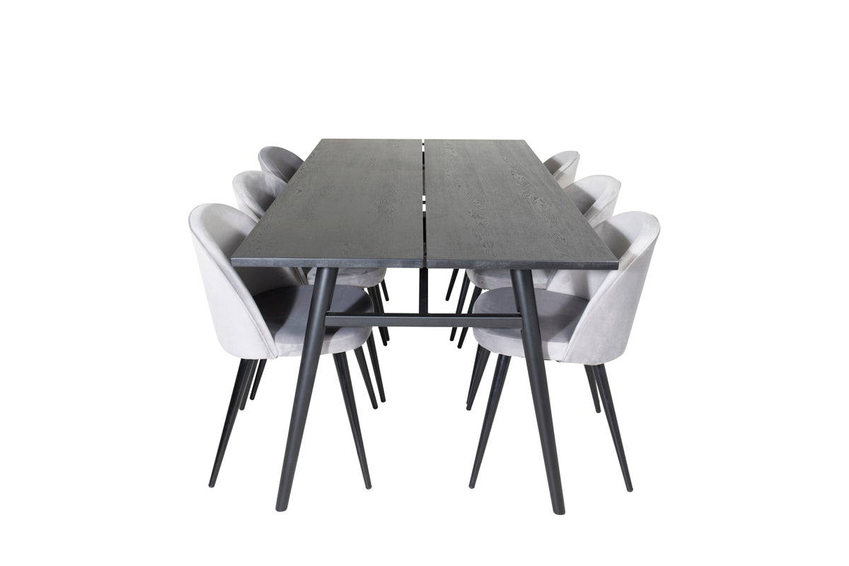 Venture Design Sleek & Velvet Matbord 95x195 + Matstolar Grå
