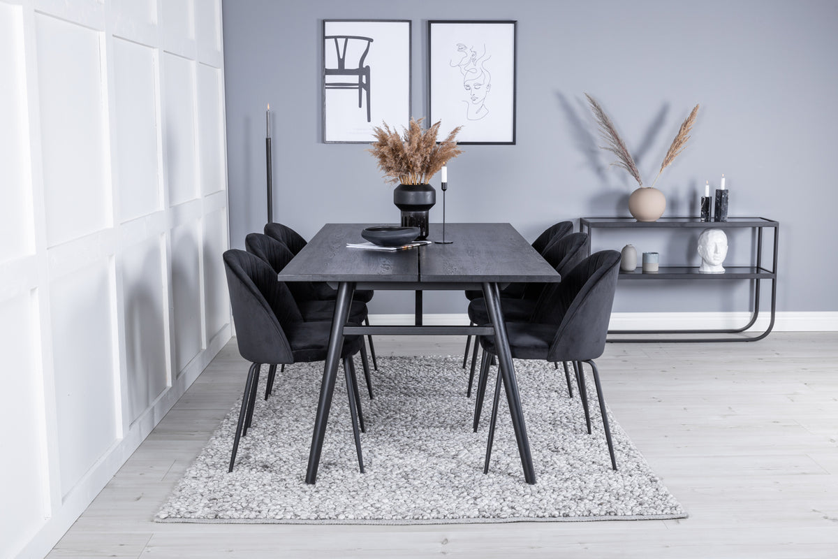 Venture Design Sleek & Wrinkles Matbord 95x195 + Matstolar Svart