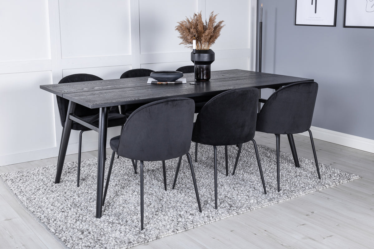 Venture Design Sleek & Wrinkles Matbord 95x195 + Matstolar Svart