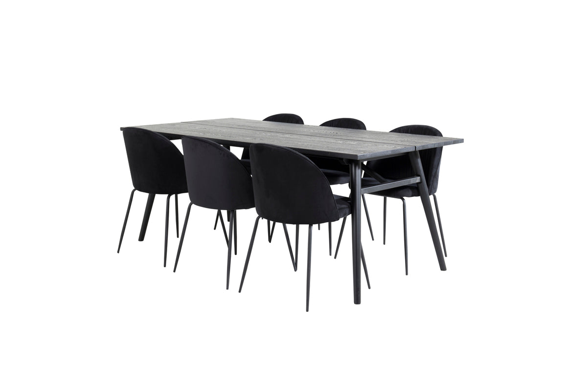 Venture Design Sleek & Wrinkles Matbord 95x195 + Matstolar Svart