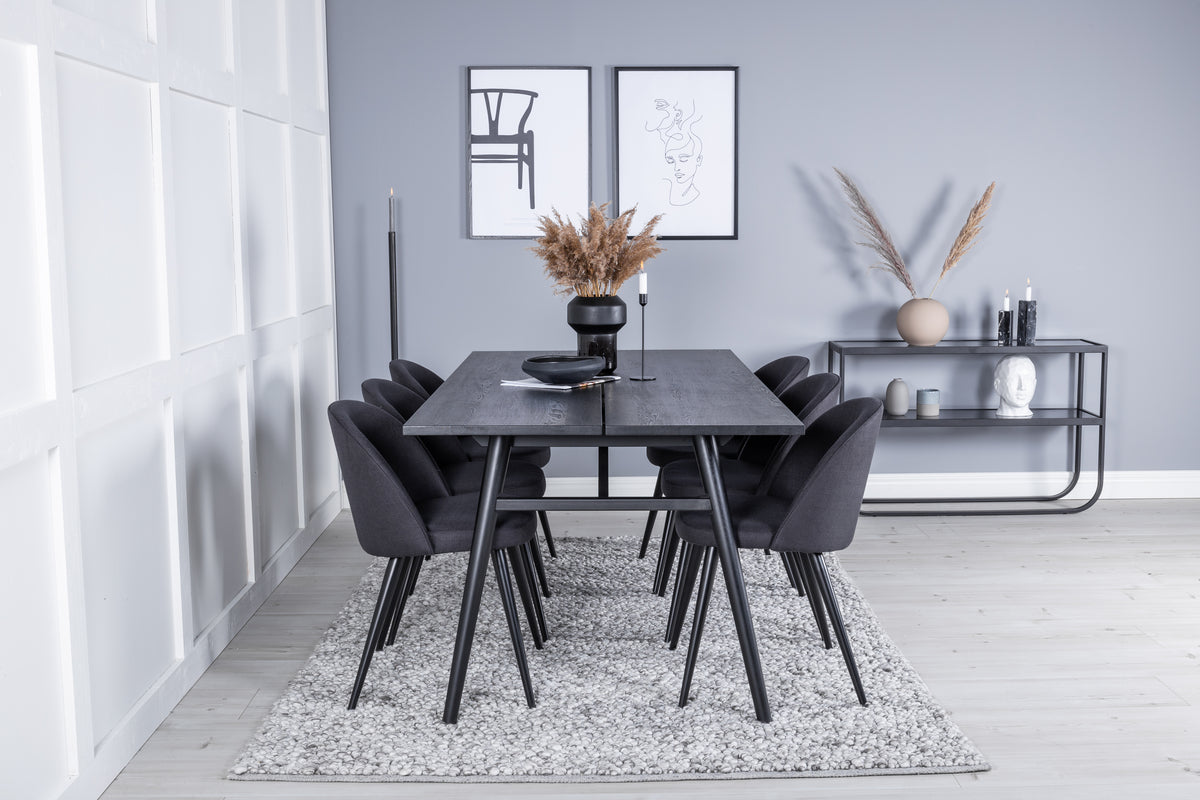 Venture Design Sleek & Velvet Rektangulära Matbord 195 x 95 Svart + Matstolar 2-pack Svart