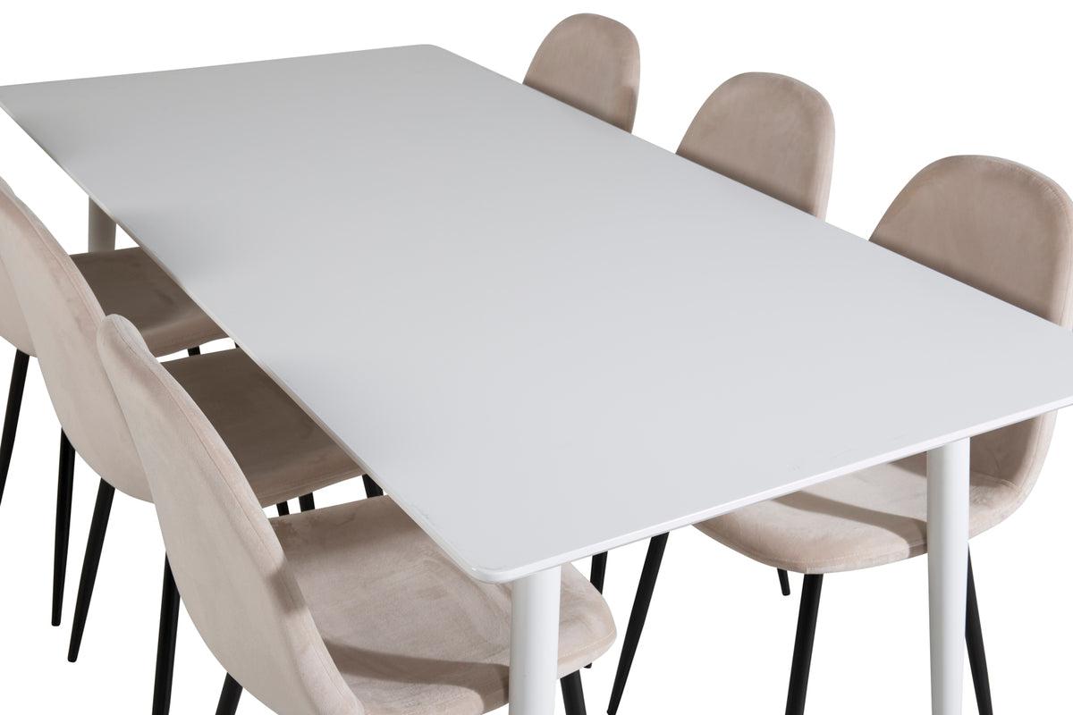 Venture Design Polar Rektangulära Matbord 180 x 90 Vit + Matstolar 2-pack Beige