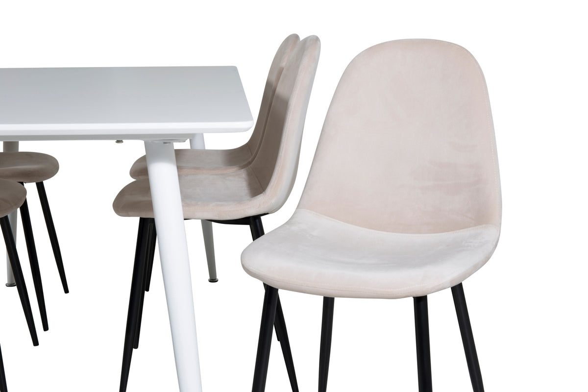 Venture Design Polar Rektangulära Matbord 180 x 90 Vit + Matstolar 2-pack Beige