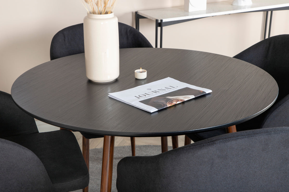 Venture Design Arch & Plaza Matstolar Svart + Matbord ⌀100