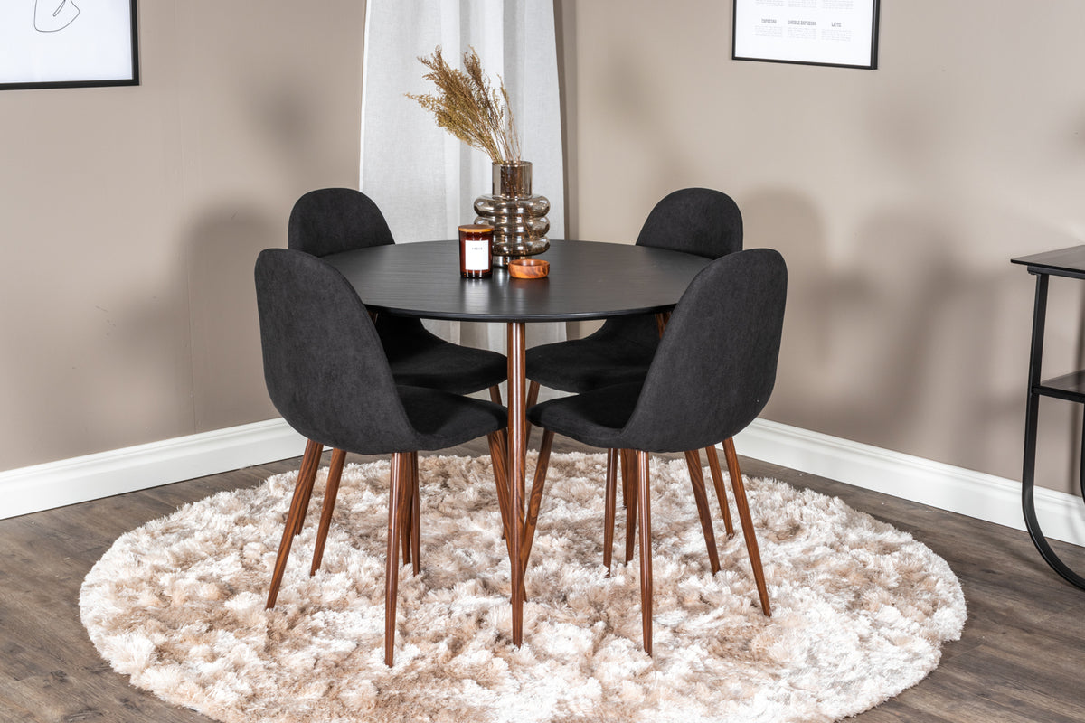 Venture Design Plaza & Polar Runda Matbord ⌀100 Svart + Matstolar 2-pack Svart