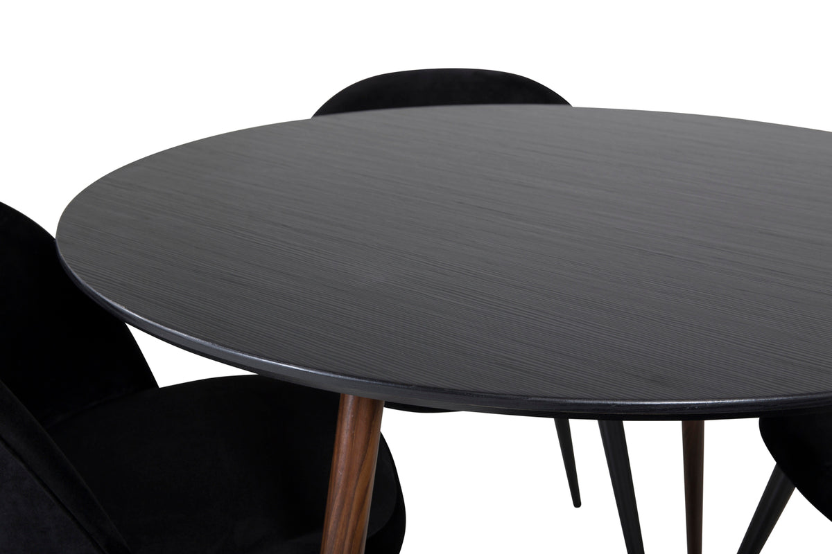 Venture Design Plaza & Velvet Runda Matbord ⌀100 Svart + Matstolar 2-pack Svart