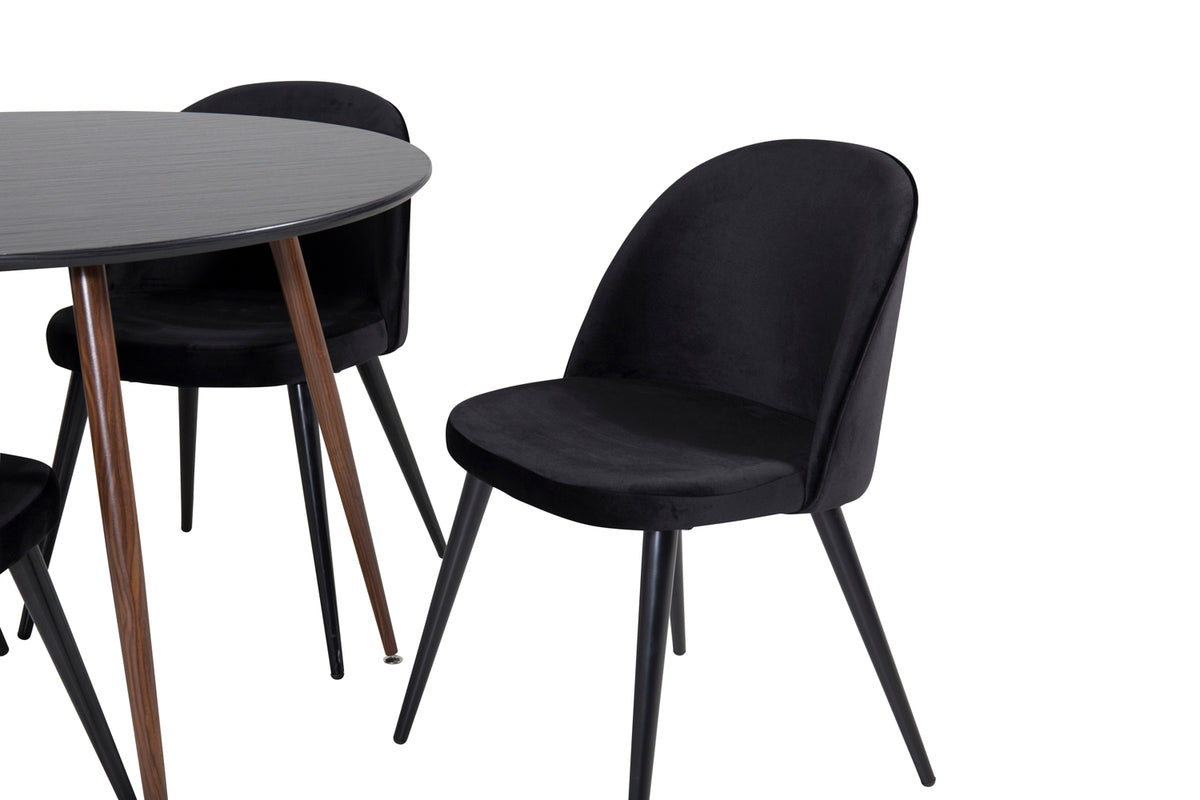 Venture Design Plaza & Velvet Runda Matbord ⌀100 Svart + Matstolar 2-pack Svart