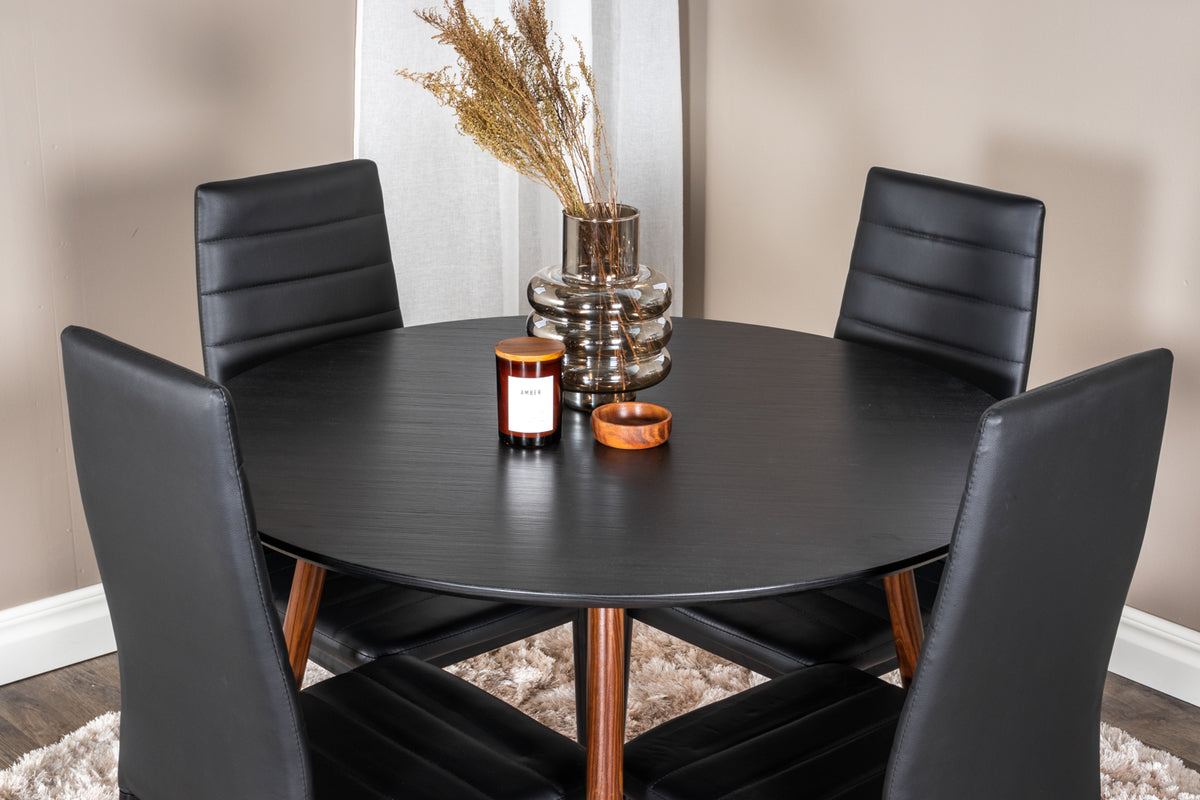Venture Design Slim & Plaza Matstolar 2-pack Svart + Runda Matbord ⌀100 Svart