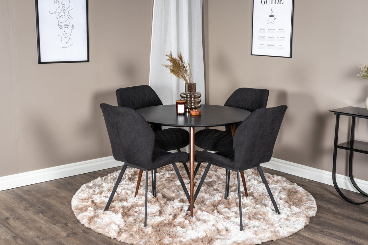 Venture Design Gemma & Plaza Matstolar 2-pack Svart + Runda Matbord ⌀100 Svart