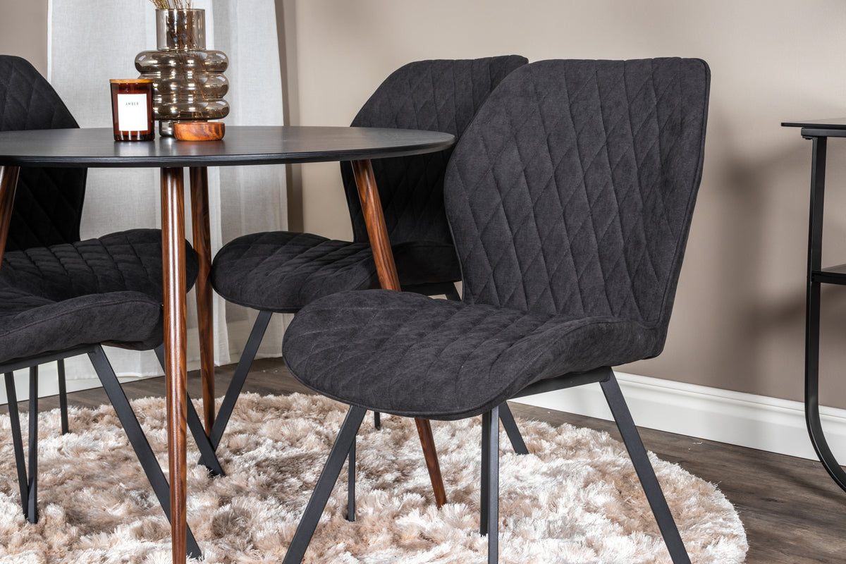 Venture Design Gemma & Plaza Matstolar 2-pack Svart + Runda Matbord ⌀100 Svart