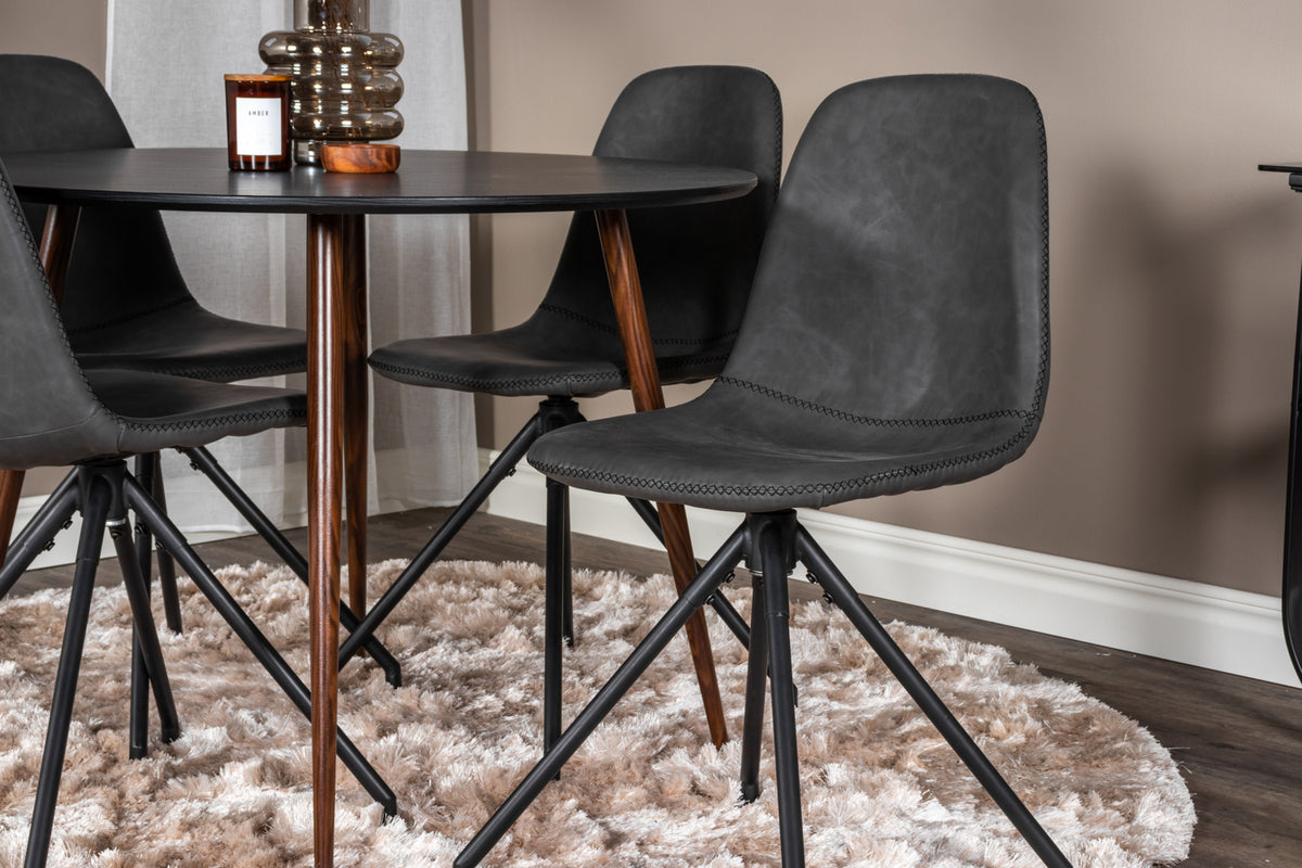 Venture Design Plaza & Polar Runda Matbord ⌀100 Svart + Matstolar 2-pack Svart