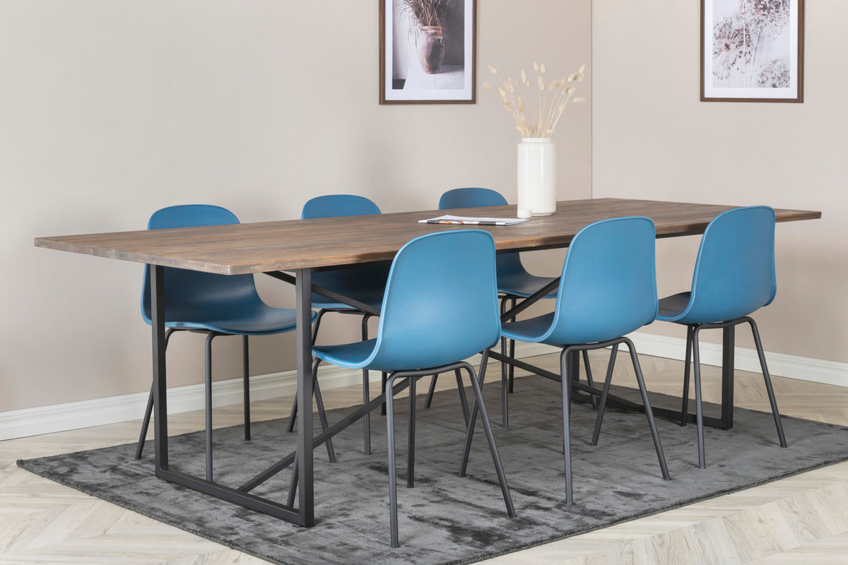 Venture Design Arctic & Padang Matstolar 2-pack Blå + Rektangulära Matbord 250 x 100 Natur
