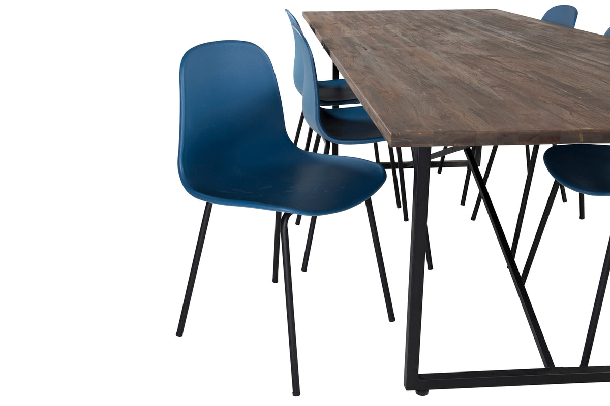 Venture Design Arctic & Padang Matstolar 2-pack Blå + Rektangulära Matbord 250 x 100 Natur