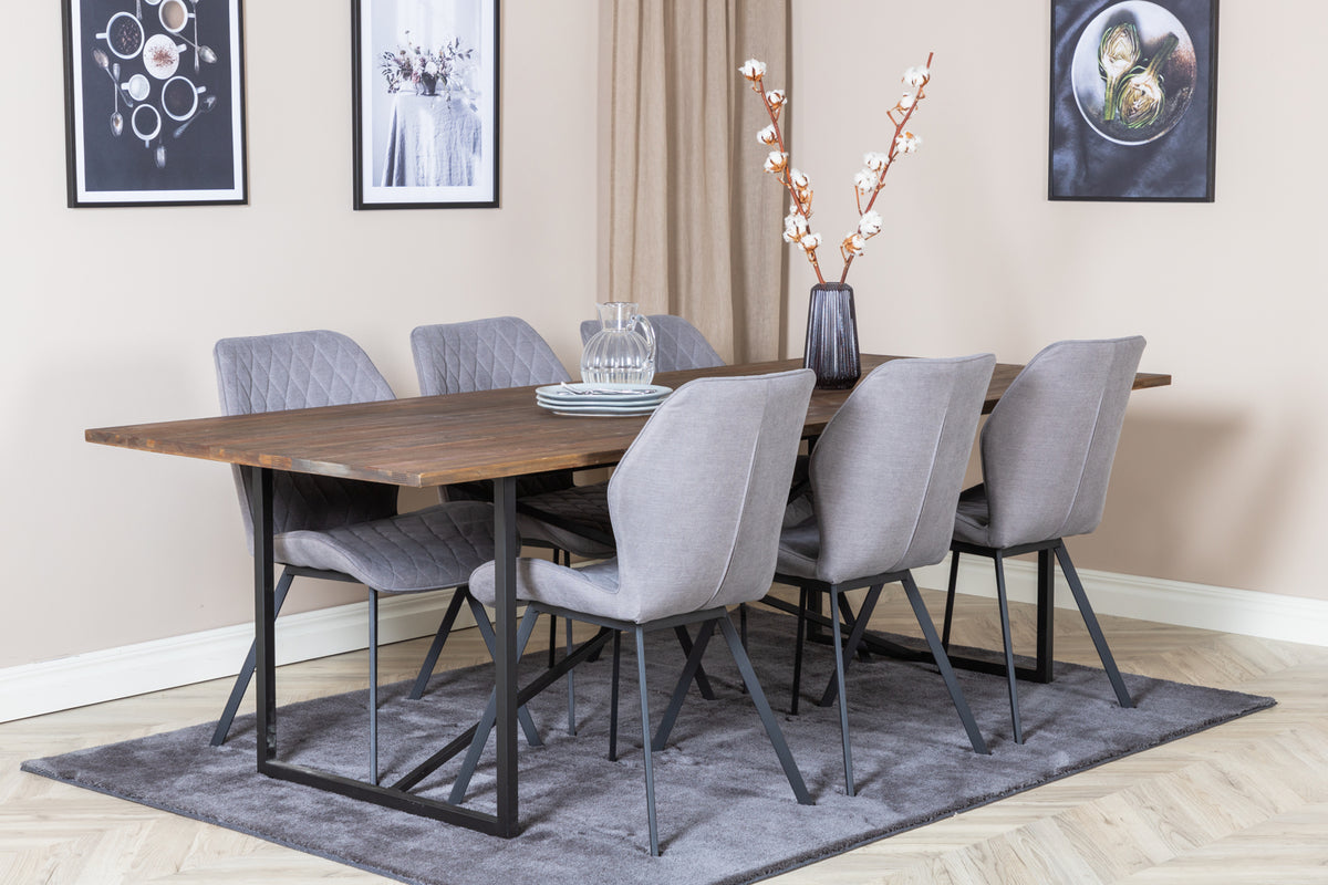 Venture Design Gemma & Padang Matstolar 2-pack Grå + Rektangulära Matbord 250 x 100 Natur
