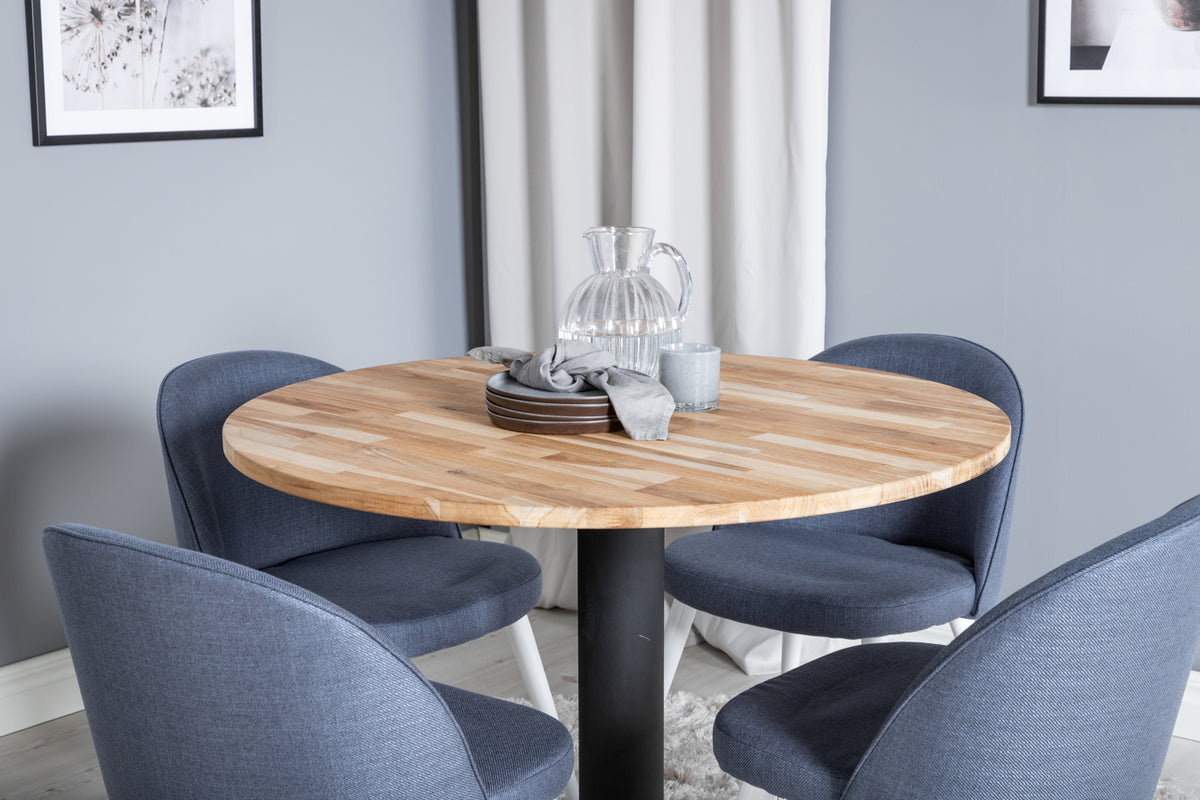 Venture Design Cirebon & Velvet Matbord ⌀100 + Matstolar Blå