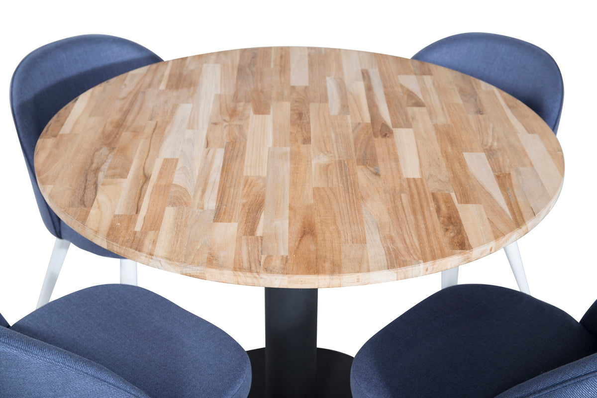 Venture Design Cirebon & Velvet Matbord ⌀100 + Matstolar Blå