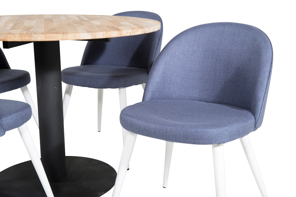 Venture Design Cirebon & Velvet Matbord ⌀100 + Matstolar Blå
