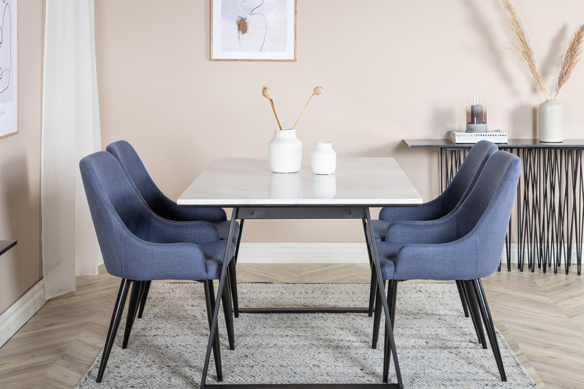 Venture Design Plaza & Estelle Matstolar 2-pack Blå + Rektangulära Matbord 140 x 90 Svart