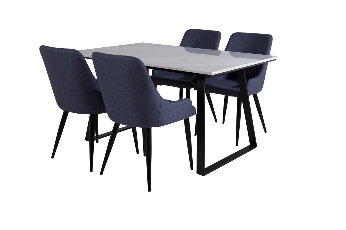Venture Design Plaza & Estelle Matstolar 2-pack Blå + Rektangulära Matbord 140 x 90 Svart