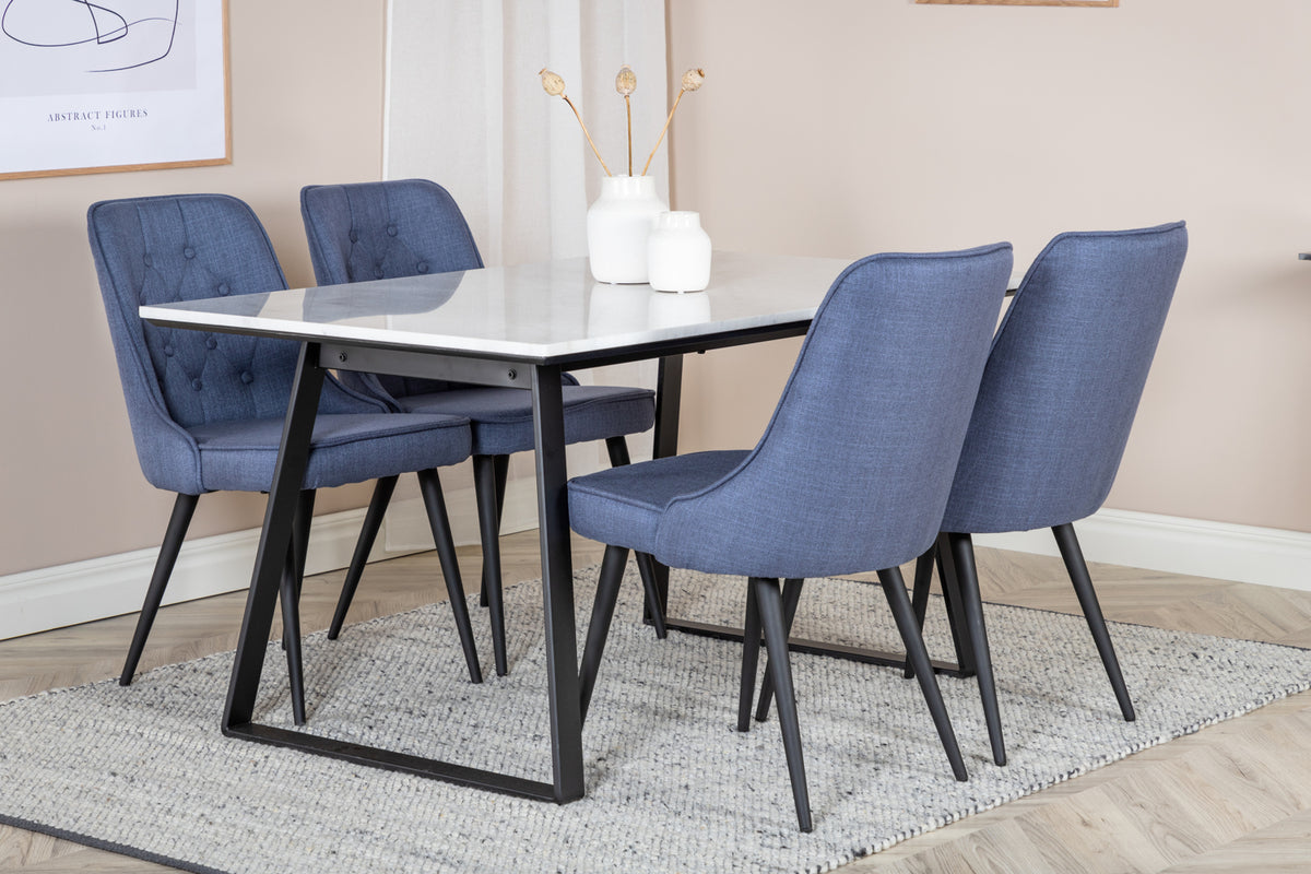Venture Design Estelle & Velvet Deluxe Matbord 90x140 + Matstolar Blå
