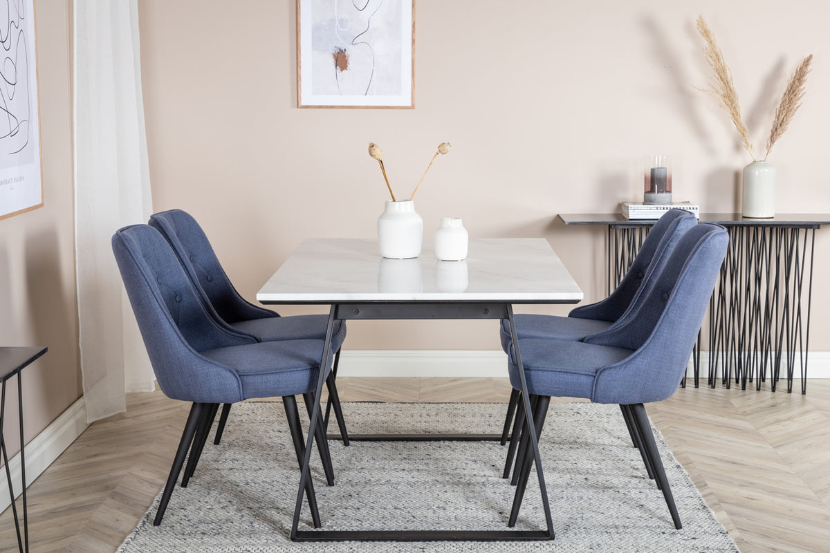 Venture Design Estelle & Velvet Deluxe Matbord 90x140 + Matstolar Blå
