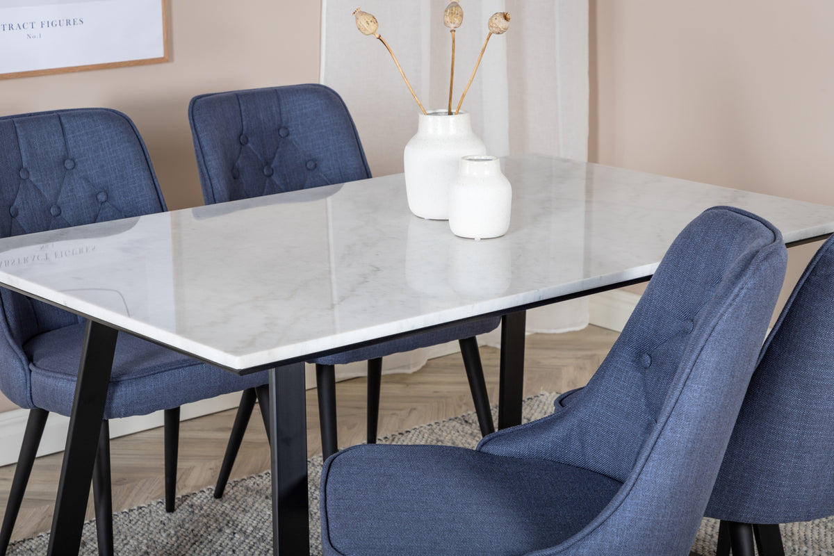 Venture Design Estelle & Velvet Deluxe Matbord 90x140 + Matstolar Blå