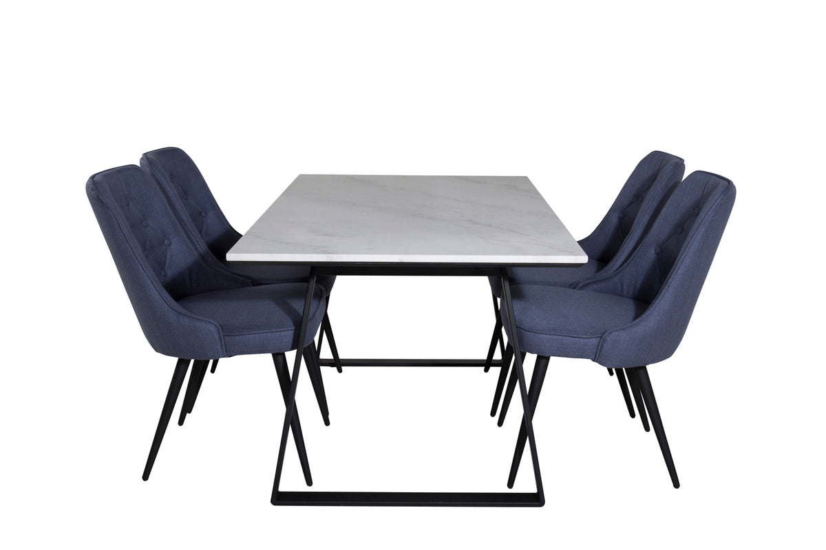 Venture Design Estelle & Velvet Deluxe Matbord 90x140 + Matstolar Blå