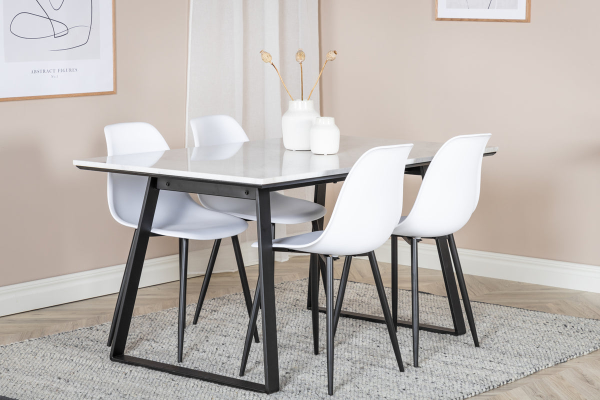 Venture Design Estelle & Polar Rektangulära Matbord 140 x 90 Svart + Matstolar 2-pack Vit
