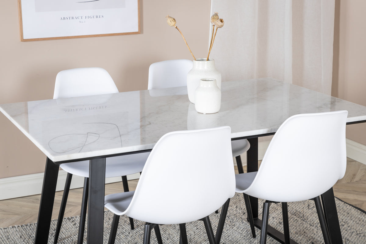 Venture Design Estelle & Polar Rektangulära Matbord 140 x 90 Svart + Matstolar 2-pack Vit