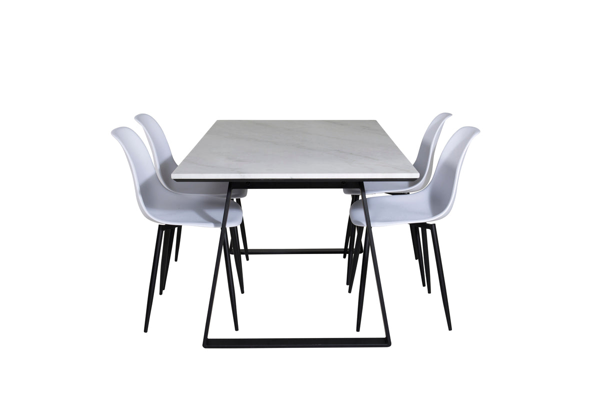 Venture Design Estelle & Polar Rektangulära Matbord 140 x 90 Svart + Matstolar 2-pack Vit