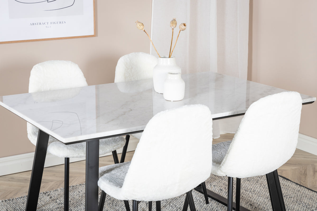 Venture Design Estelle & Polar Rektangulära Matbord 140 x 90 Svart + Matstolar 2-pack Vit