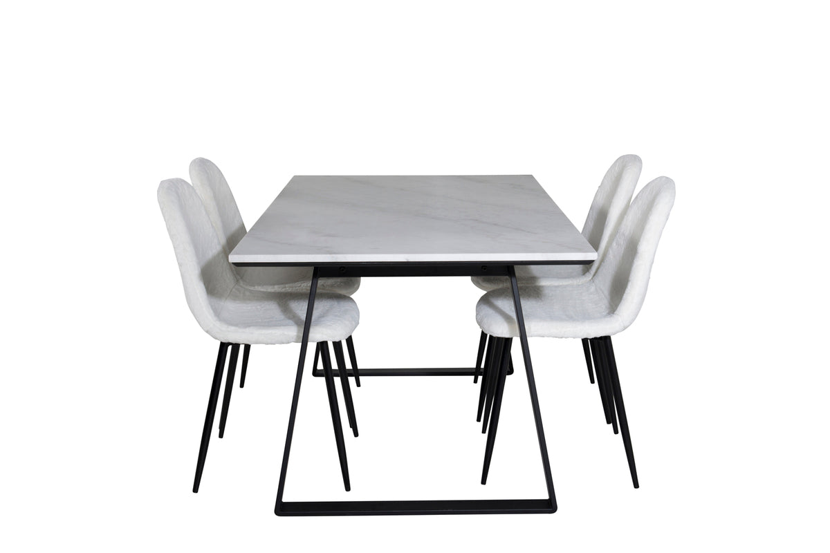 Venture Design Estelle & Polar Rektangulära Matbord 140 x 90 Svart + Matstolar 2-pack Vit