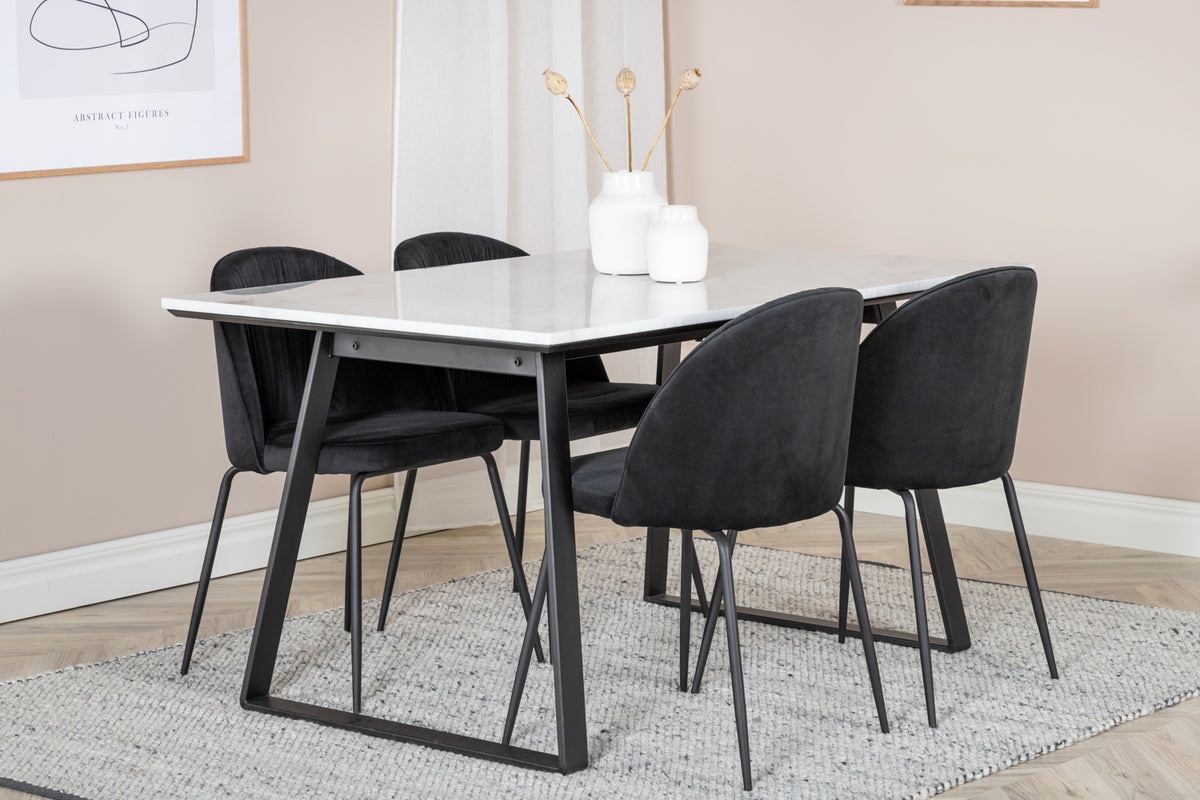 Venture Design Wrinkles & Estelle Matstolar 2-pack Svart + Rektangulära Matbord 140 x 90 Svart